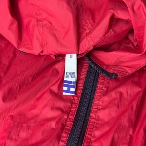 H! By Henry Holland Red Hooded Windbreaker Poncho Jacket Womens Size 10 Zip Up